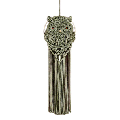 Tissting Cotton Macrame Owl Wall Art - Hand-Woven Boho Decor for Bedroom, Living Room Nursery with Easy Hanging, Housewarming Gift