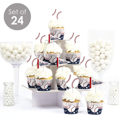 Big Dot of Happiness Batter Up - Baseball - Cupcake Decoration - Baby Shower or Birthday Party Wrappers and Treat Picks Kit - Set of 24