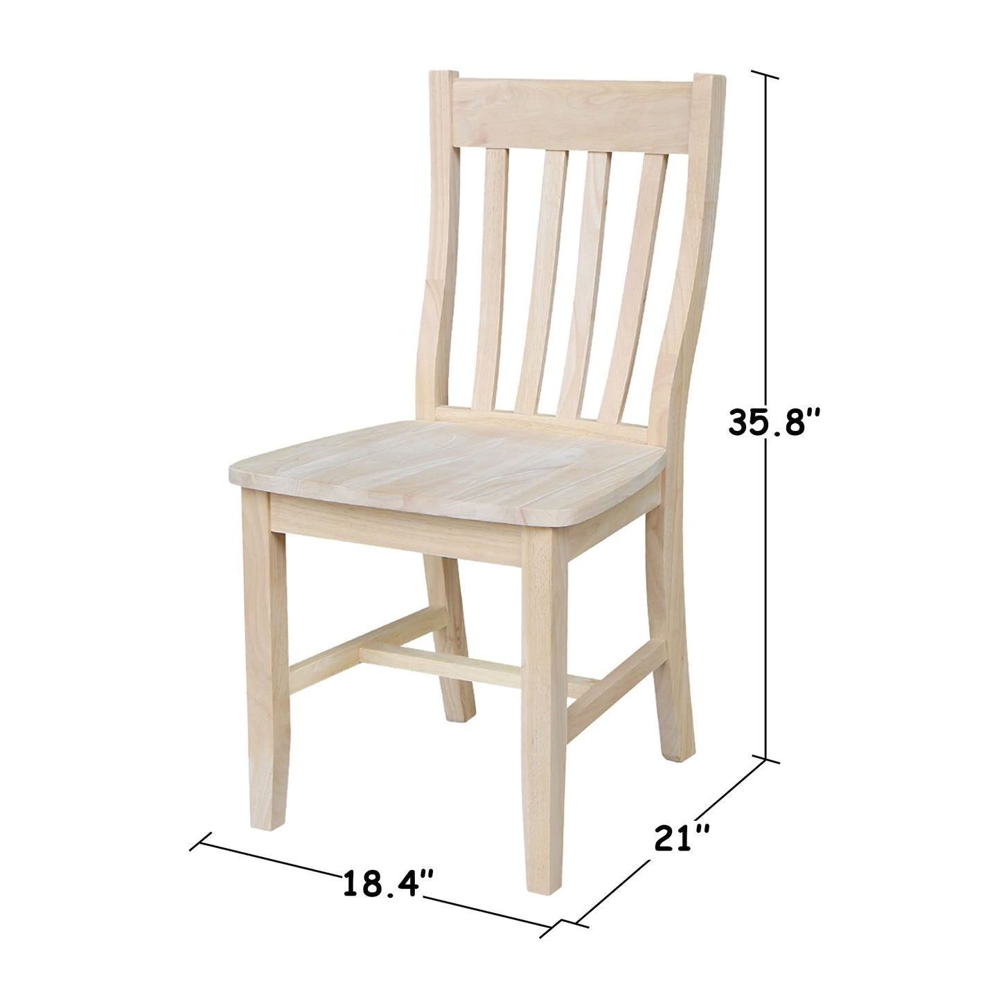 International Concepts Cafe Dining Chairs, Solid Parawood, Bistro Style, Unfinished (Set of 2)