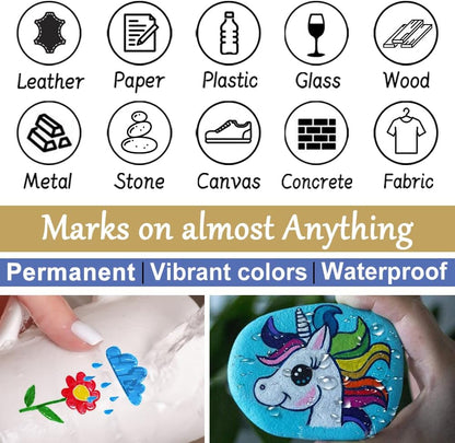 Overseas 36 Colors Paint Marker Pens - Permanent Oil Based Paint Markers, Medium Tip, Quick Drying, Waterproof Assorted Colors Marker Pen for Metal, Wood, Plastic, Rock, Stone, Rubber, Canvas, Glass