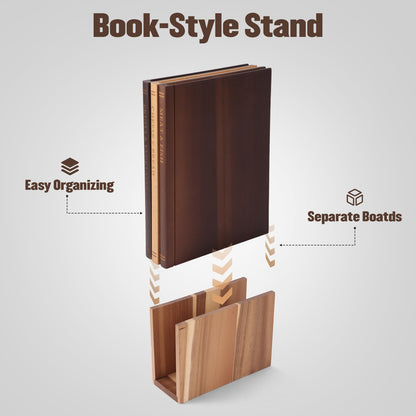 Book Cutting Board Set, Wooden Kitchen Book Cutting Board with Stand, Book Shaped Cutting Board for Kitchen Prep & Decorative Display