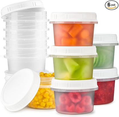 TUZAZO 6 Pack - 8 Oz Food Storage Containers with Screw Lids, Airtight Plastic Small Freezer Storage Container for Ice Cream, Overnight Oats, Snack, Soup, Portion and Meal Prep Container