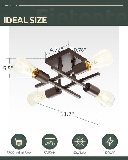 Eietonte 4-Light Semi Flush Mount Ceiling Light Fixture, Metal, Oil-Rubbed Bronze, EIECL001-ORB1P, 1 Count