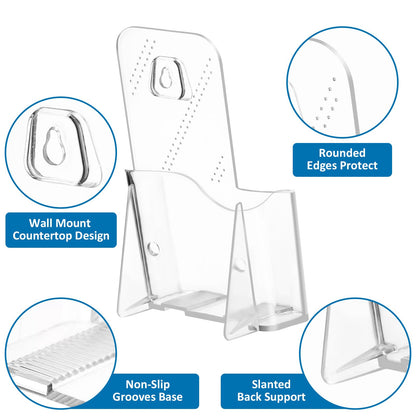 Argvey Acrylic Brochure Holder 4x9 Inch, Clear Pamphlet Holder Display Stand for Trifold 4 Inch Flyers, Booklets, Table Signs, Plastic Rack Card Holder for Office, Home, Store, 6 Pack