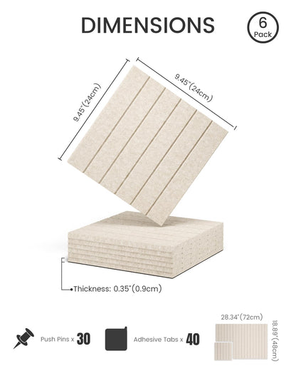 Fluxynara Felt Bulletin Board Tiles -28"x18" with 40 Adhesive Tabs, Cork Board Alternative for Office Decor, Push Pin Board Wall Organizer 6-Pack (Oatmeal)