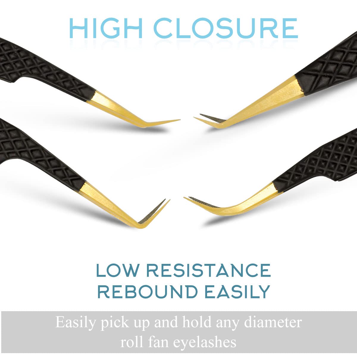 SIVOTE Fiber Tip Lash Tweezers for Eyelash Extensions with Diamond Grip, Black, Set of 4 - Precise Tips Japanese Steel for Classic, Volume & Mega Volume Lashes, Anti-Rust - Ideal for Lash Artists