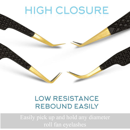 SIVOTE Fiber Tip Lash Tweezers for Eyelash Extensions with Diamond Grip, Black, Set of 4 - Precise Tips Japanese Steel for Classic, Volume & Mega Volume Lashes, Anti-Rust - Ideal for Lash Artists