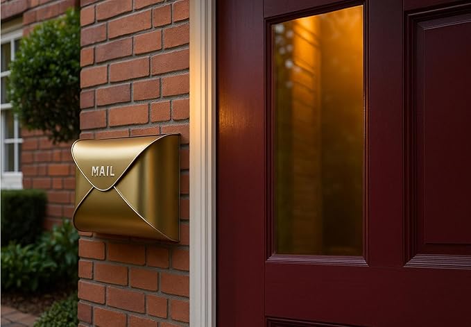NACH Wall Mount Mailboxes, 12.5 x 10 x 5 inch Gold Finish Wall Mailboxes for Outside, Waterproof Mailboxes for Outside - Envelope Mailbox