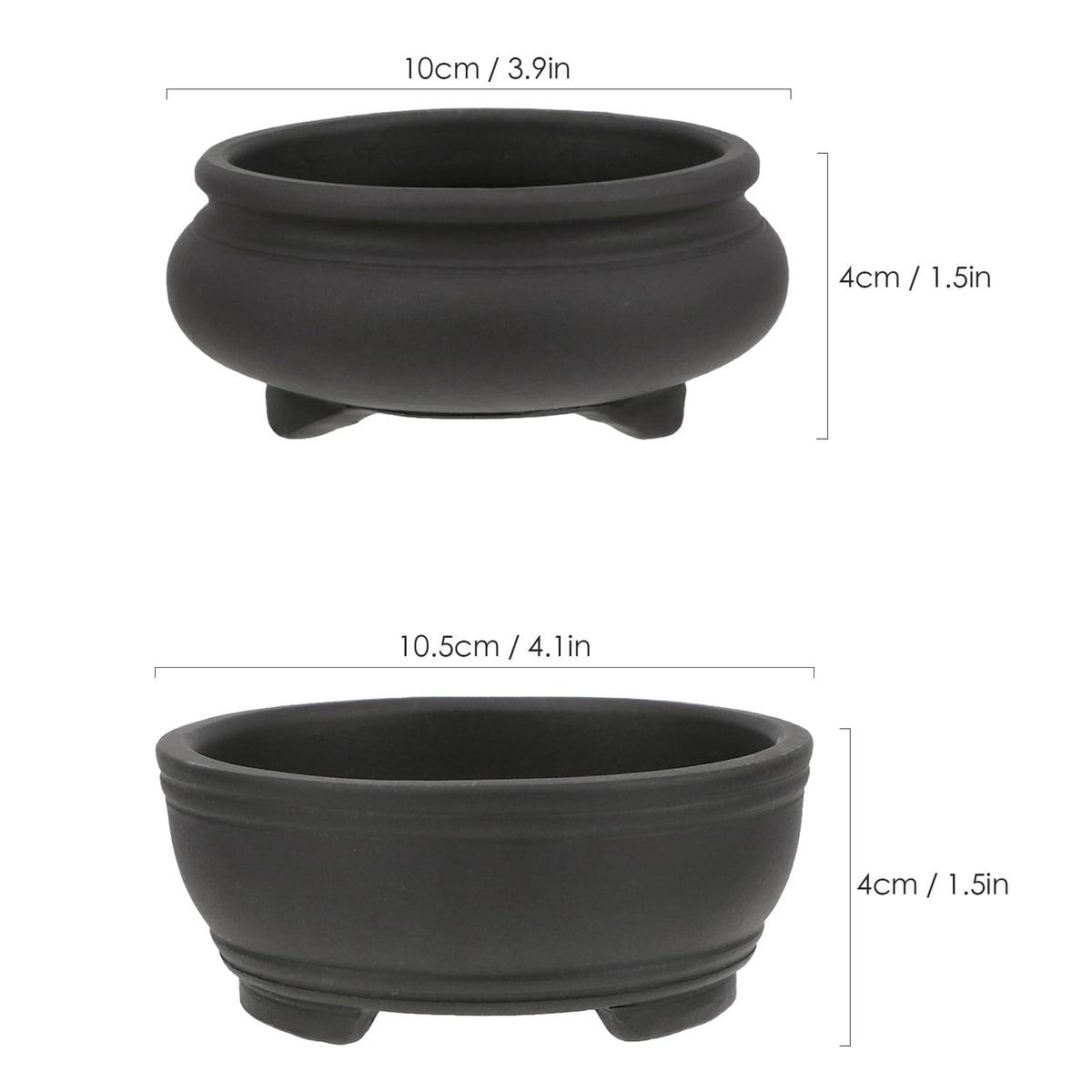 Bonsai Planter 2 pc 3.9" + 4.1" Unglazed Round Ceramic Succulent Pots Set