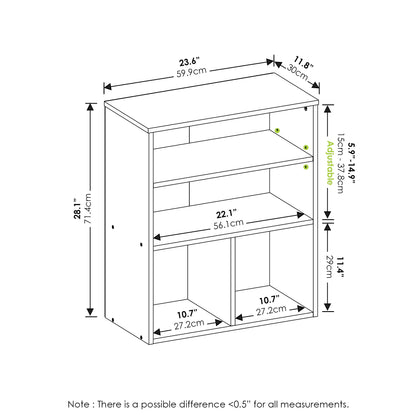 Furinno PASIR Book Shelf, 3-Tier Display Bookshelf with Adjustable Shelf, Cube Storage Bookcase, 11.8 x 23.6 x 28.2, for Living Room, Bedroom, Home Office, Black Oak