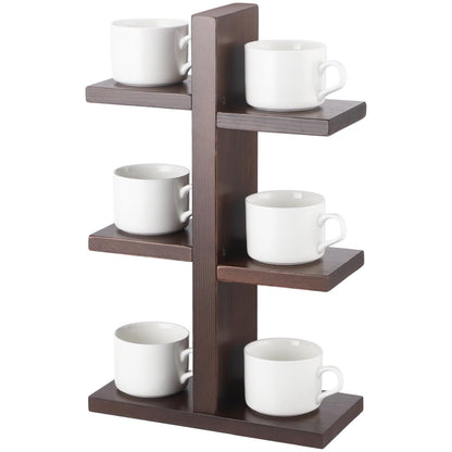 OMISTAR 3 Tiered Wooden Coffee Cup Holder, Kitchen Counter 6 Mug Wood Coffee Mug Organizer Stand with Non-Slip Foam Pads, Vertical Cup Storage Rack for Coffee Bar Countertop