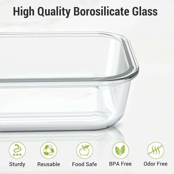 Dealusy 10 Sets (20-Piece) 4.5 Cup & 1.5 Cup Glass Food Storage Containers with lids, Airtight Leak-proof Glass Meal Prep Containers with Lids, Microwave Oven Freezer Dishwasher Safe, Gray