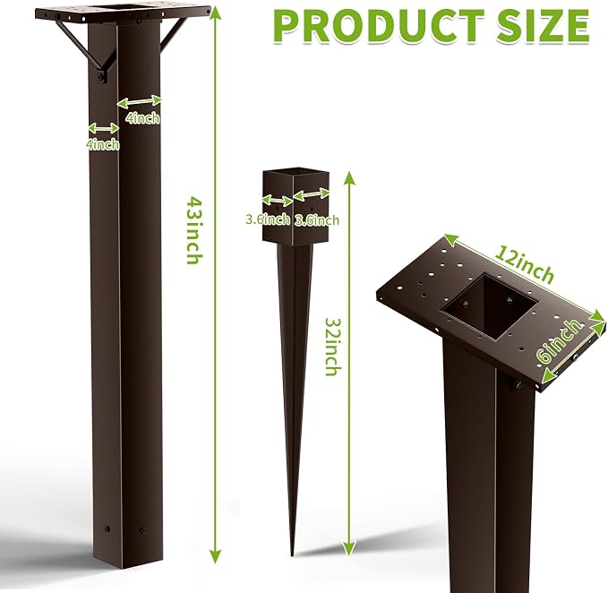 BOUGOON Bronze Metal Mailbox Post for Outside,43x 4X 4 inch Heavy Duty In-Ground Mounting Post with Anchor for Easy Install Mailbox Use