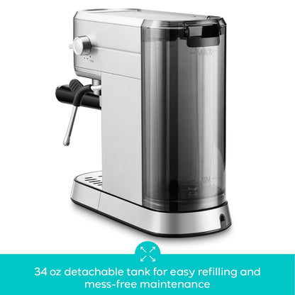 CASABREWS CM5418 Espresso Machine 20 Bar, Compact Espresso Maker with Steam Milk Frother, Stainless Steel Coffee Machine with 34oz Removable Water Tank for Cappuccino, Small Latte Machine, Silver