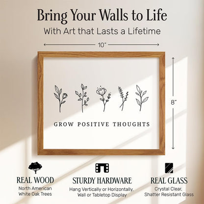 Grow Positive Thoughts Poster 8x10 FRAMED - Inspirational Wall Art & Decor - Encouragement Gifts for Women - Inspiring Quotes Wall Decor - Uplifting Encouraging Sayings - Boho Home Office Decorations