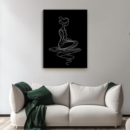 CCCHCY Minimalist Black and White Line Canvas Wall Art, Abstract Modern Zen Art Print, Meditating Woman Wall Decor, Serene Yoga Pose Artwork, Spiritual Home Décor for Living Bedroom, 12" x 16"