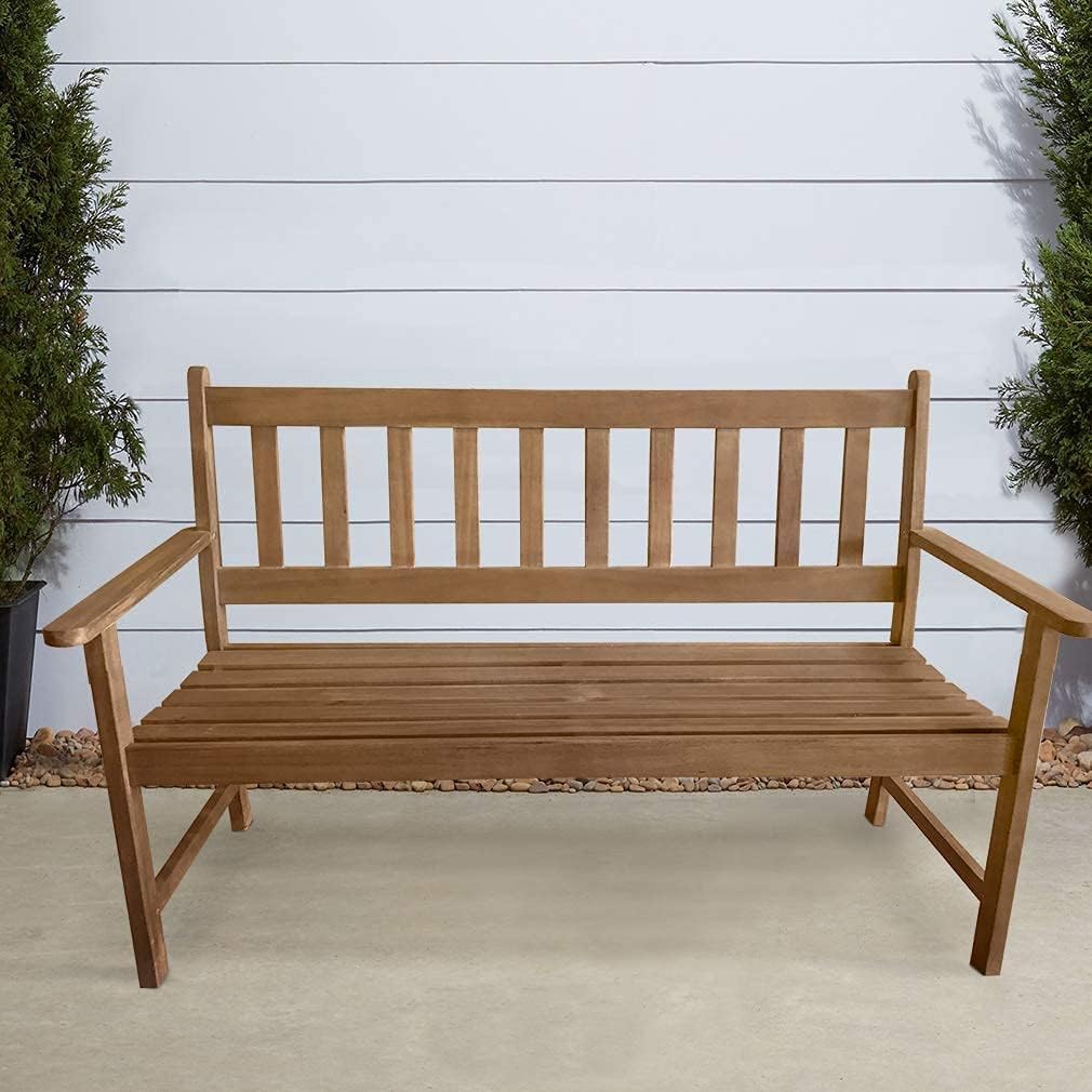 Patio Furniture Outdoor Patio Bench Wood Garden Bench Park Bench Acacia Wood for Pool Beach Backyard Balcony Porch Deck Garden Wooden Furniture, Natural Oiled