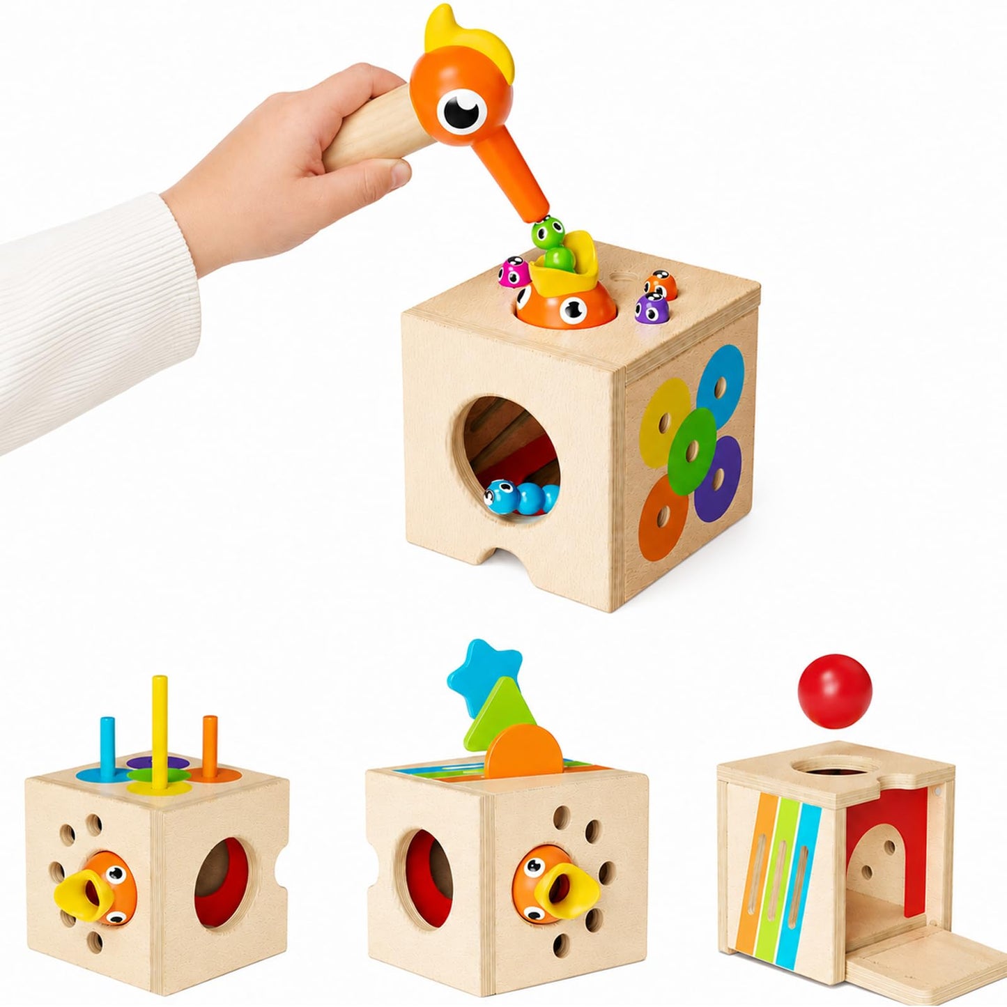 Paisure 5-in-1 Wooden Activity Cube, Magnetic Bird Feeding Toy