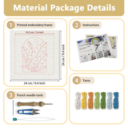 DOODLREAM Monstera Deliciosa DIY Punch Needle Embroidery Kit for Adult Beginner, 9.4" Tropical Plant Punch Stitching Craft Set for Starter with Frame, Fabric Pattern, Threader, Yarn, Punch Needle