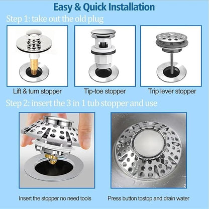 3-in-1 Bathtub Drain Stopper