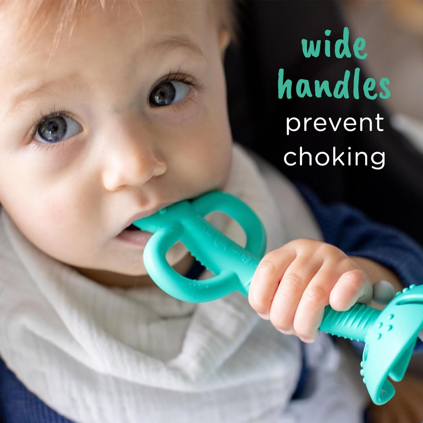 Busy Baby Teething Spoon - 2-in-1 Teether and Training Spoon for Self Feeding, Dishwasher Safe, BPA Free, Food Grade Silicone (Blue)
