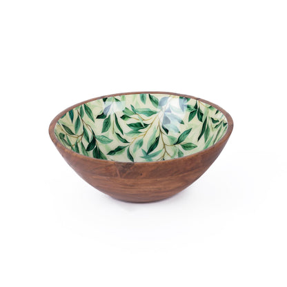 QIQAA Acacia Wood Fruit Bowl for Kitchen Counter | Wooden Salad Bowl For Food | Herringbone Inlay Lid Salad Tongs cheese knives | No Leaks | Designed in USA Handmade In India 12x12x4.75 (Light)