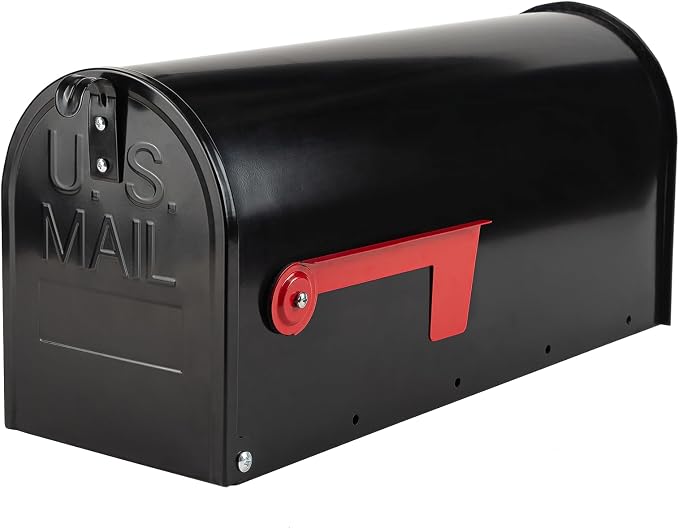 RAINHOL Black Metal Mailboxes for Outside Post Mount, Standard Mail Box, Galvanized Steel Heavy Duty Mailbox, Medium Capacity, 19 x 8.7 x 6.7 inches