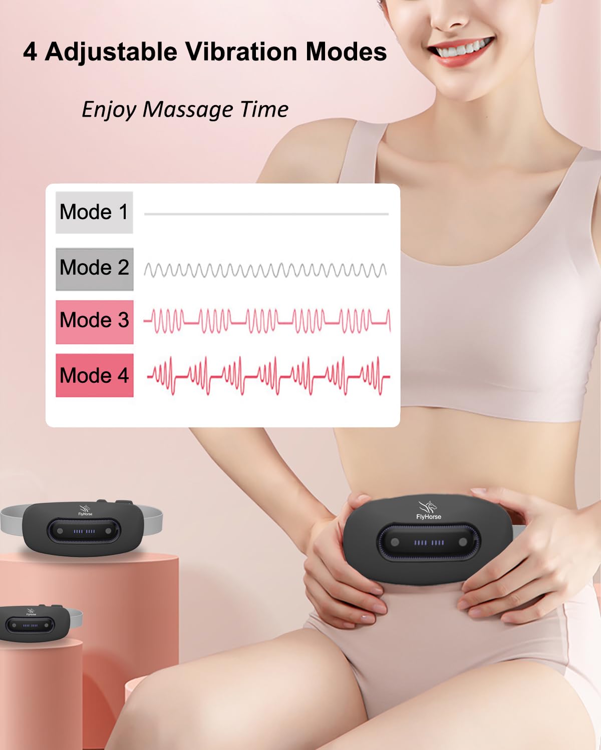 Electric Heating Pad, Portable Cordless Menstrual Heating Pad with 4 Heat Levels and 4 Massage Modes, Fast Large Heating Belly Wrap Belt for Cramps, Back Pain Relief Gifts for Women Girls Her(Black)