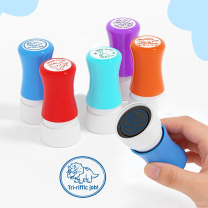 5 Pack Dinosaur Teachers Motivational Stamps-Teacher Stamps for Classroom for Grading Teacher Stamps Self Inking Stamp Stamps for Teachers Teacher Gifts