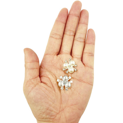 BETITETO 50Pcs Pearl Rhinestone Charms Buttons Embellishments Bulk Flatback for Shoe Decoration Jewelry Making Clothes Brooch Headbands and Wedding Flower Bouquet Crafts DIY (#1 Silver Alloy)