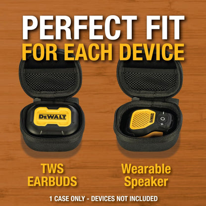 DEWALT Heavy Duty Protective Headphone Case for TWS Earbuds & Wearable Speaker, Compact Lightweight w/EVA Headphone Case Hard Shell, Shockproof, Water-Resistant, Soft Interior & Accessory Mesh Pocket
