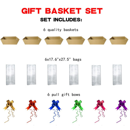 Baskets For Gifts Empty, 6 PCS Sturdy Diy Bulk Gift Basket Kraft Market Tray Cardboard Basket With Handles, Gift Baskets Kit Supplies Wrap To Fill For Birthday Christmas Valentines Thanksgiving