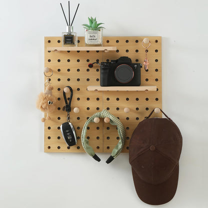 UMICAL 2 Pack Beige Wooden Pegboard Modular Wall Organizer