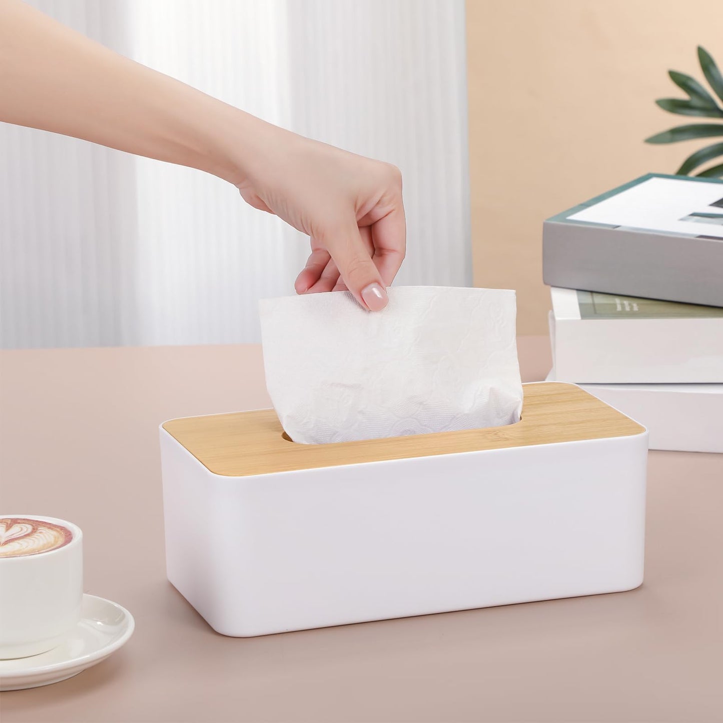 Teenyyou 2 Pcs Tissue Box Cover Square Plastic Tissue Holders 5x9 Inch Holder Wood Cover Plate for Bathrooms, Kitchen, Office, Home, Bedroom Dresser, Countertop(White)