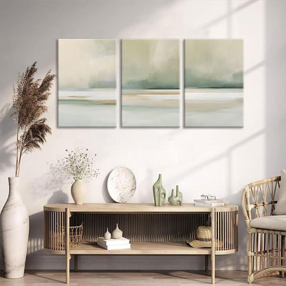 3Pcs Sage Green Canvas Wall Art Modern Neutral Abstract Wall Decor Pictures Minimalist Green Tan Posters Prints for Living Room Bedroom Home Decoration, 12x16in