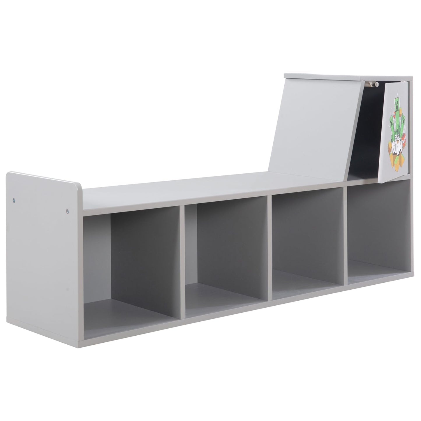 Minecraft: Storage Bench - Wooden Storage w/Cushioned Reading Shelf, 4 Themed Storage Cubes, Seating & Organization In 1, Game Theme Décor, Licensed