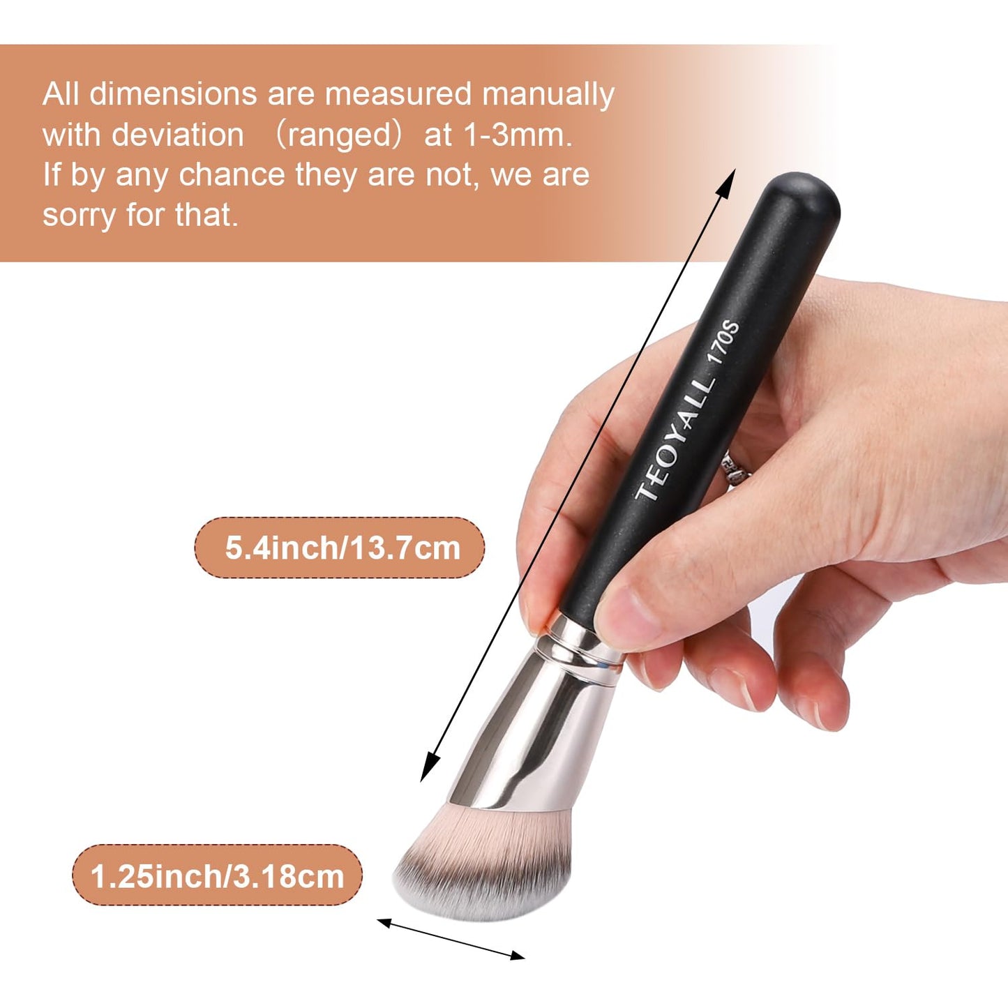 TEOYALL Foundation Contour Conceal Brush Set, 3PCS Angled Synthetic Kabuki Brush for Blending Setting Buffing with Liquid, Cream and Powder Cosmetic (170S/270S/370S)