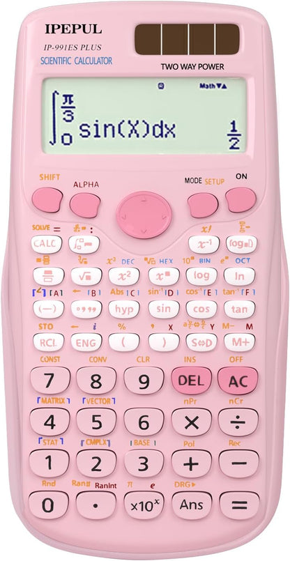 Scientific Calculators, IPepul Pink Math Calculator with 417 Function, Solar Battery Power and 4-Line Display, School Supplies for Middle High College Students Teachers (Pink 991ES Plus)