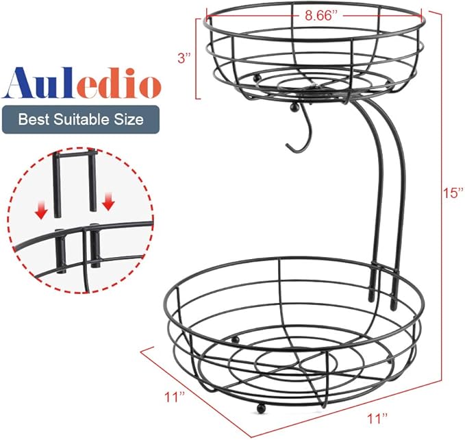 Auledio Iron 2-Tier Countertop Fruit Vegetables Basket Bowl Storage
