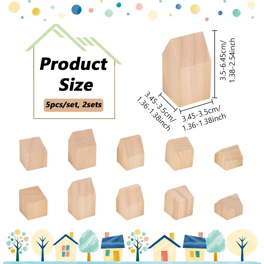 NBEADS 10 Pcs Unfinished Wooden House Shaped Blocks, Large Wood Blocks for Crafts Blank Wooden Cubes for Paint Wooden Blocks for Decoration and Christmas DIY Crafts, Burlywood