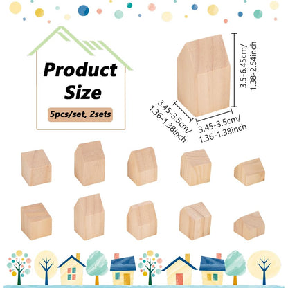 NBEADS 10 Pcs Unfinished Wooden House Shaped Blocks, Large Wood Blocks for Crafts Blank Wooden Cubes for Paint Wooden Blocks for Decoration and Christmas DIY Crafts, Burlywood