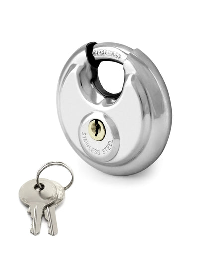 QWORK Disc Locks, 1 Pack Heavy Duty Steel Keyed Padlock Disc Storage Locks for Storage Unit, Moving Trailers, Shed, Fence, 3/8" Shackle