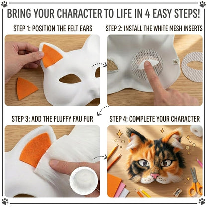 TherianMask 37 Pcs Therian Mask Kit White Cat Masks DIY to Paint Furry Animal Mask Therian Gear Therian Stuff for Halloween Masquerade Cosplay Party (C)