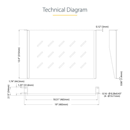 StarTech.com 1U Vented Server Rack Shelf, 12in/31.5cm Mounting Depth, for 19" Rack/Cabinet, SPCC Steel, Max 25lb/11.3kg