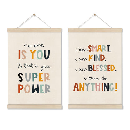 DOI-LANEE Positive Affirmations Wall Decor for Kids, Inspirational Motivation Poset Banner for Office Classroom Playroom Nursery Bedroom, No One Is You Superpower I Can Do Anything, 2 Pack