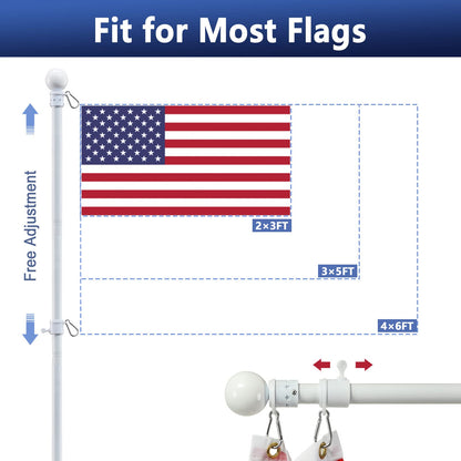 LAKEROD 3x5 Flag Pole Kit - 5ft Tangle Free Flag Pole Holder for Outside House,Heavy Duty Flagpole High Wind Resistant,Metal Flagpoles Residential for Outdoor,Porch,Garage -White