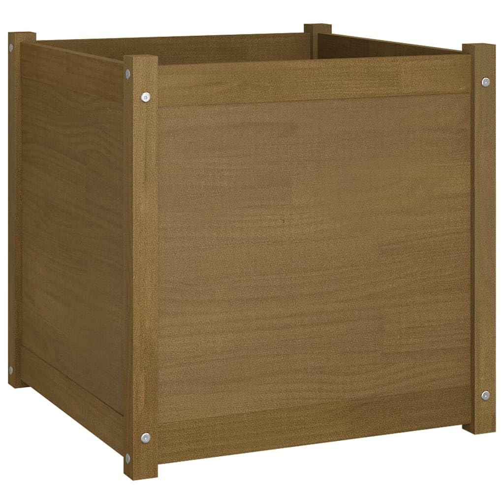 Xolmizyn Large Garden Planter Box, 24-inch Square Outdoor Wooden Flower Bed for Vegetables, Herbs and Patio Plants, Honey Brown Stained Solid Pine Wood