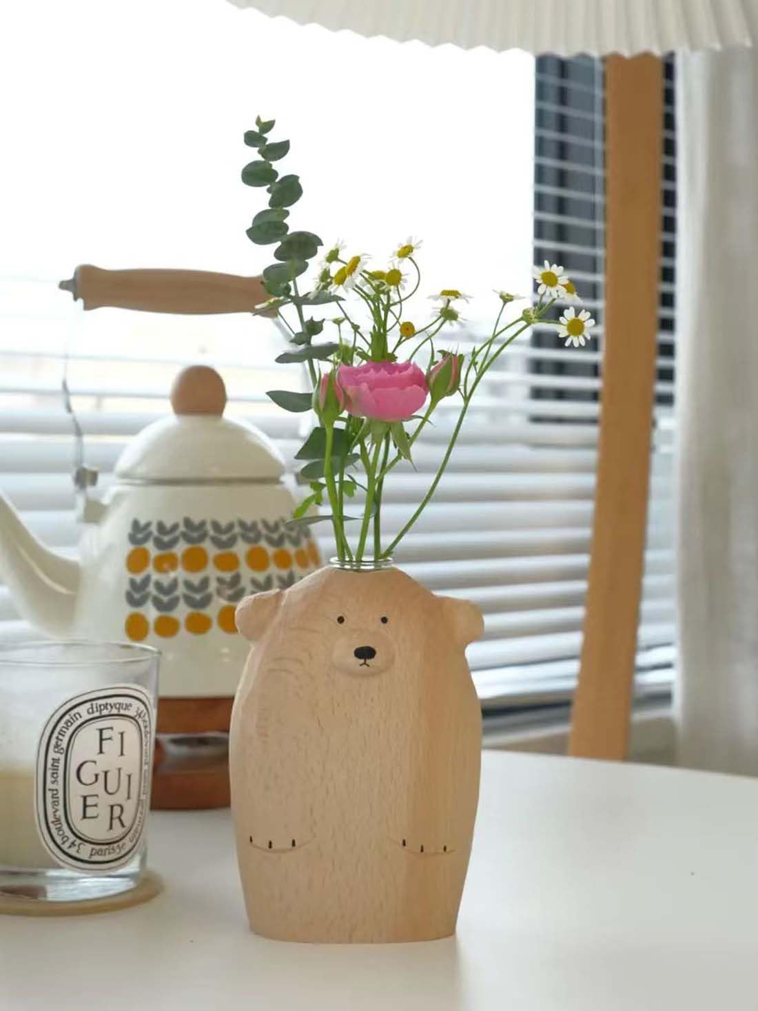 Eyepkildly Handmade Wooden Bear Vase, Solid Wood Bear Statue Vase，Modern Shelf Decor Accents，Cute Bear Decoration Vase,Decorative Solid Wood Handmade Vase，Worth Collecting. (Bear)