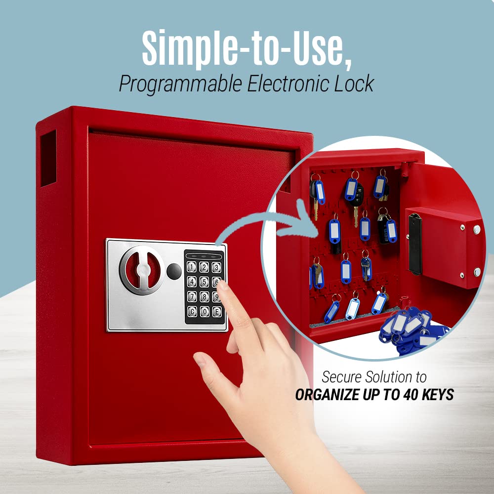 Adiroffice Key Holder Wall Mount - 40-keys Lock Box with Code, Key Cabinet Wall Mount, Valet Parking Key Box, Car Dealer Key Cabinet - Space Saving Locking Key Box Wall Mount with Digital Lock