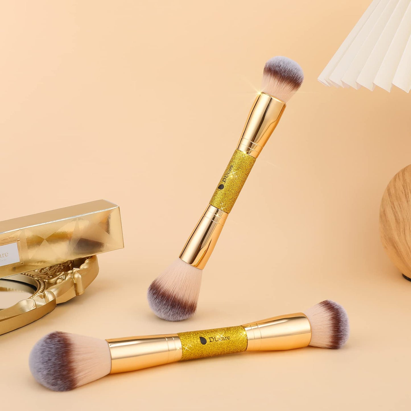 DUcare Foundation Brush Contour Bronzer Makeup Brush Double Ended Self Tanner Brush Sculpting Brush for Blending Liquid Powder Concealer Cream Cosmetics Blush Buffe